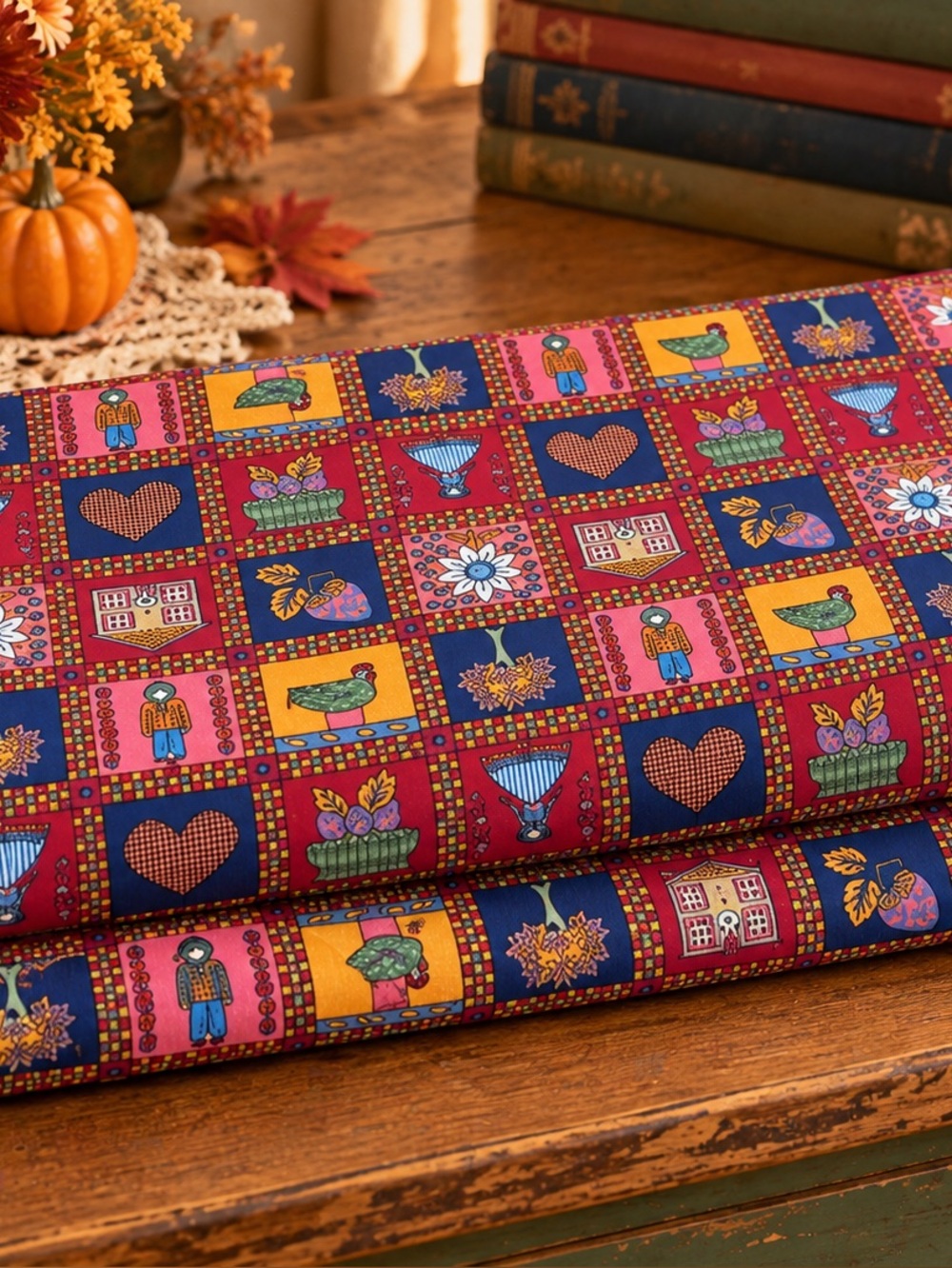 Festive Home Holiday Patchwork Print Fabric - Red & Blue 2.5 Yards